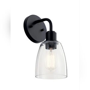 KICHLER Meller 11.25" Black 1-Light Wall Sconce With Clear Glass NIB RT$130